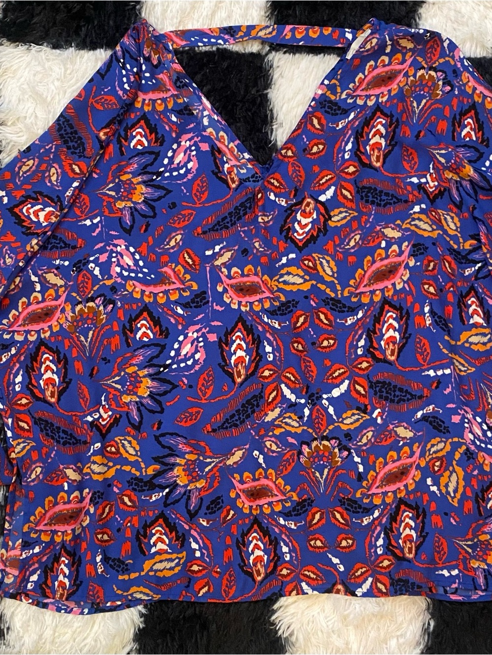 Chenault Royal Blue Floral Print Blouse with Multicolor Accents